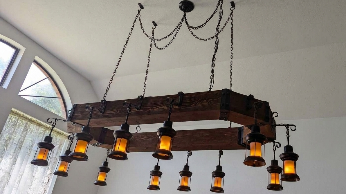 Made-To-Order, Iron-And-Wood Chandelier